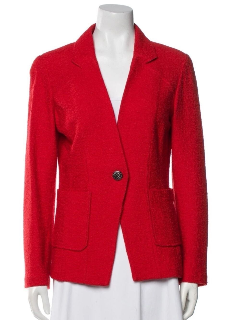 ST. JOHN wool blend blazer single button jacket patch pockets red orange size 6